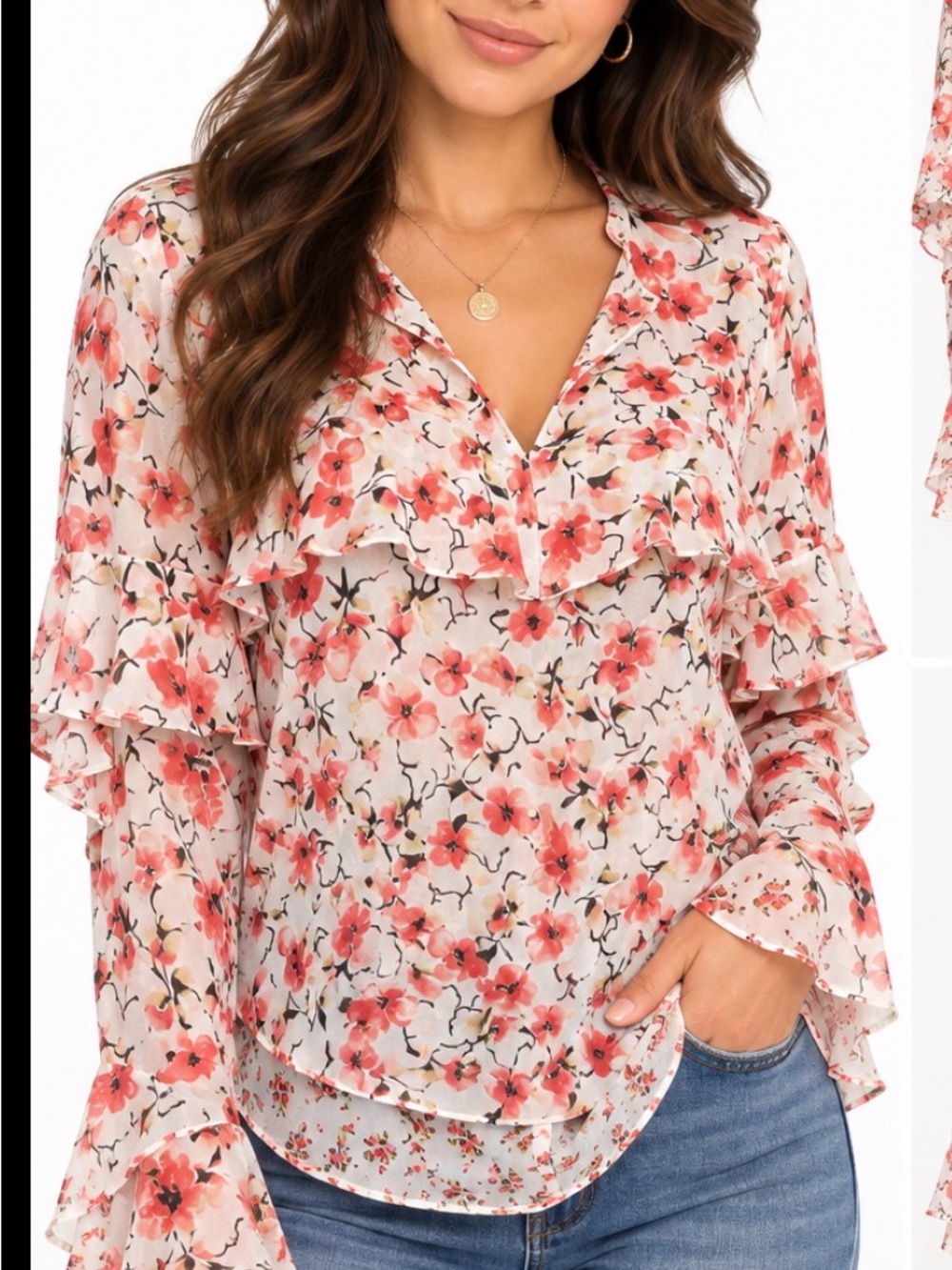 White House Black Market Floral Ruffle Blouse – Size 2